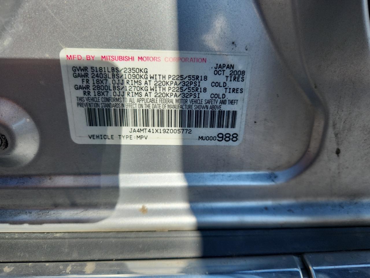 2009 Mitsubishi Outlander Xls VIN: JA4MT41X19Z005772 Lot: 80435735