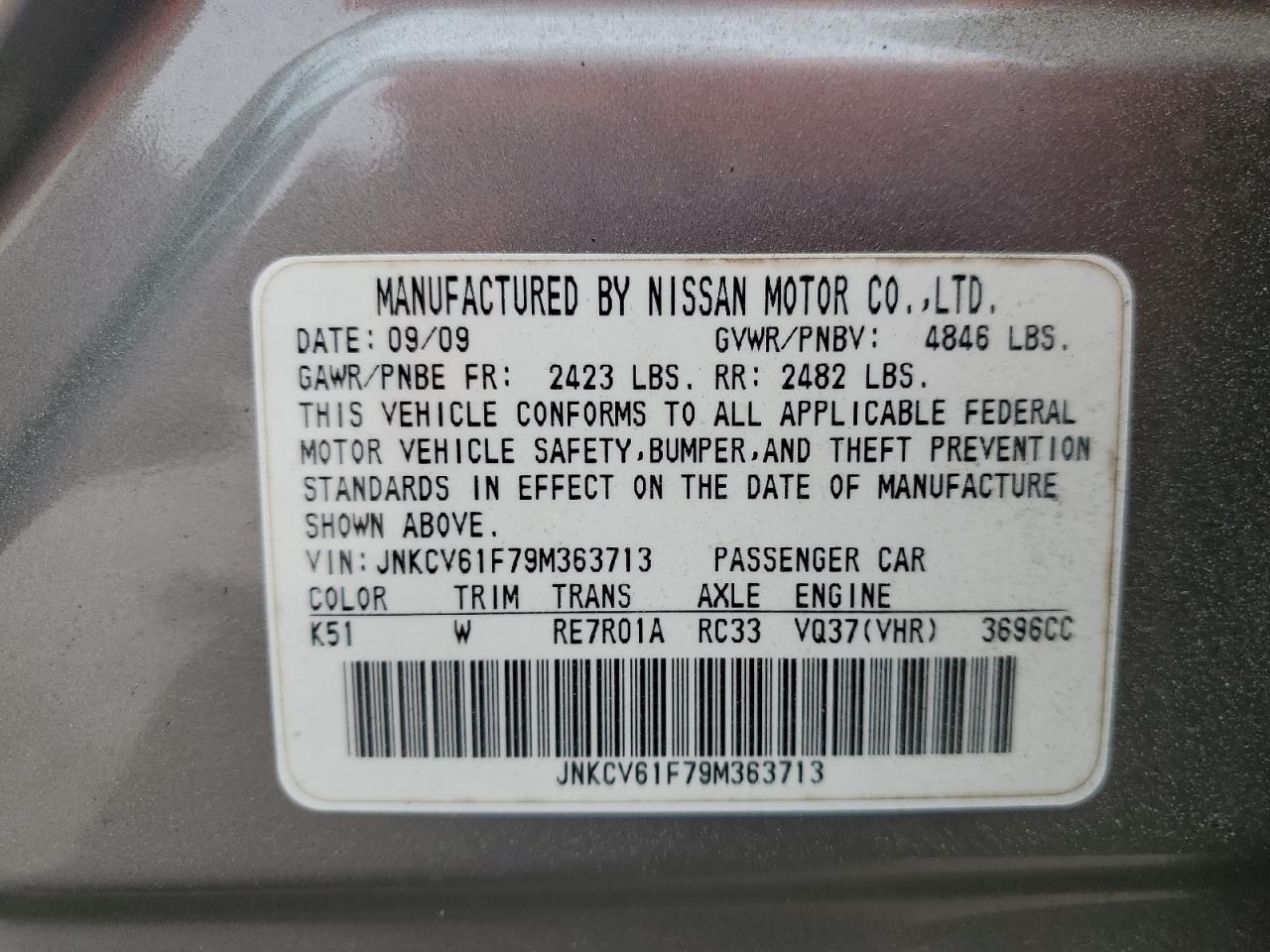 2009 Infiniti G37 VIN: JNKCV61F79M363713 Lot: 80223465