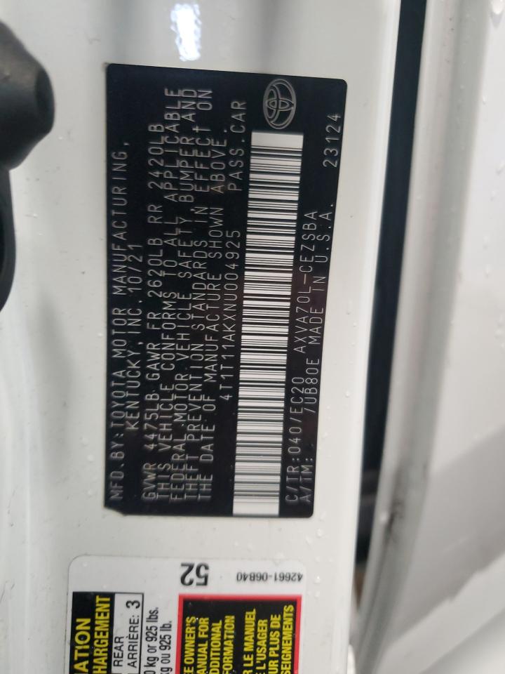 2022 Toyota Camry Se VIN: 4T1T11AKXNU004925 Lot: 83948045