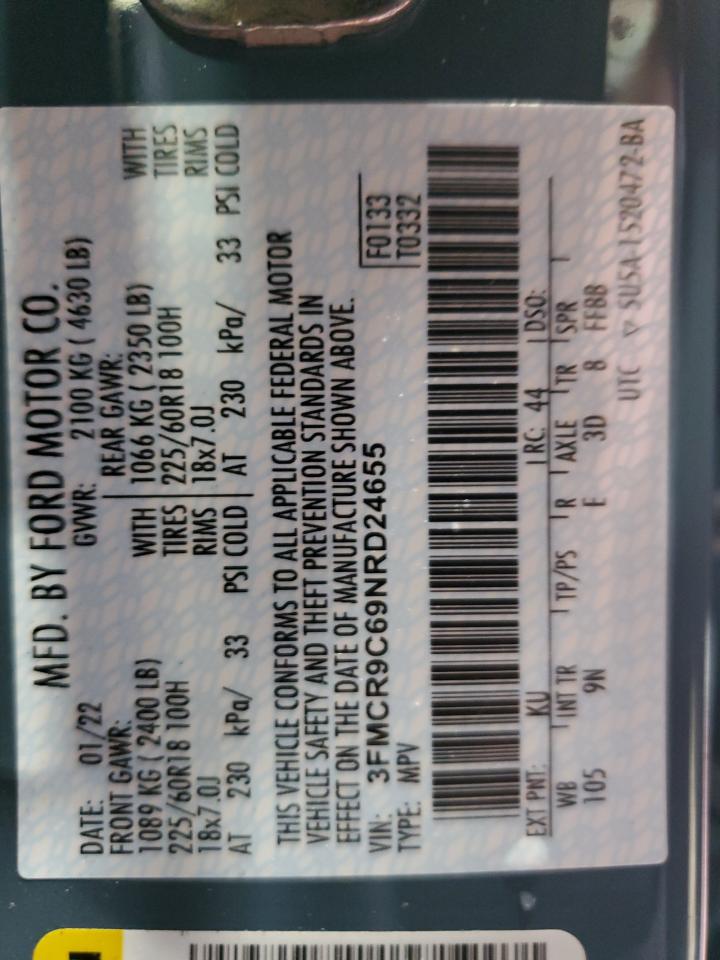 2022 Ford Bronco Sport Outer Banks VIN: 3FMCR9C69NRD24655 Lot: 82086785