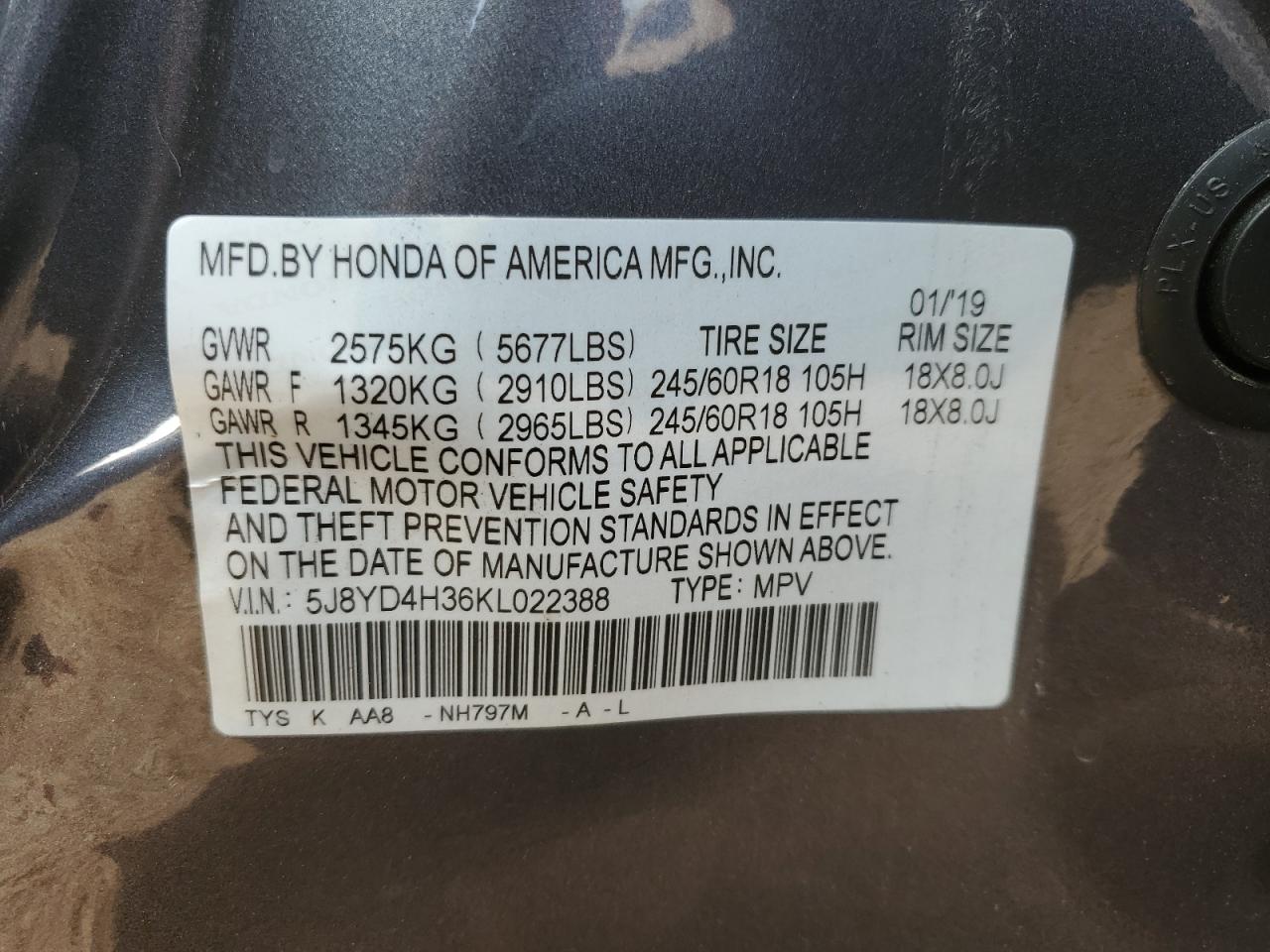 2019 Acura Mdx VIN: 5J8YD4H36KL022388 Lot: 80573675