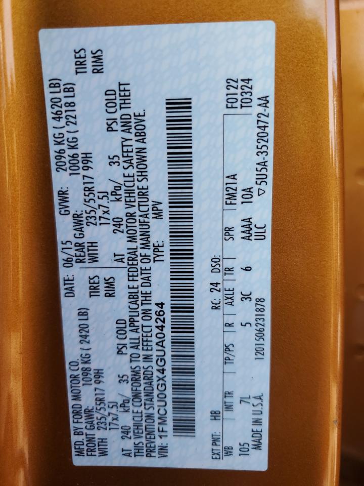 2016 Ford Escape Se VIN: 1FMCU0GX4GUA04264 Lot: 80134995