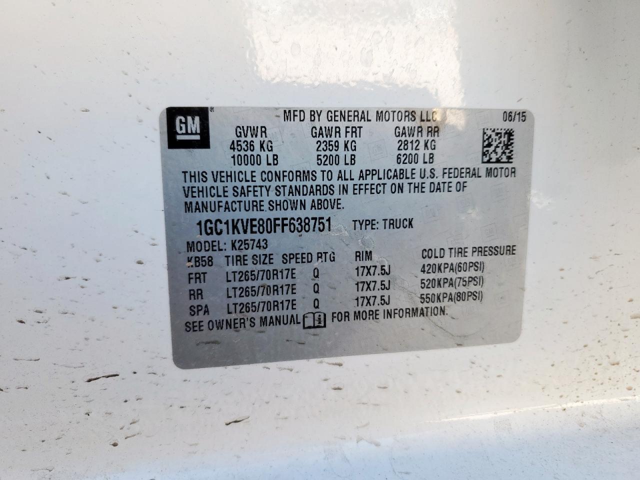 2015 Chevrolet Silverado K2500 Heavy Duty Lt VIN: 1GC1KVE80FF638751 Lot: 84051505