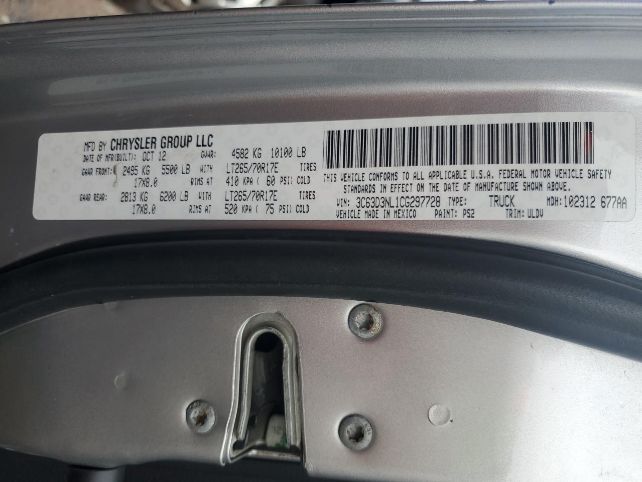 2012 Dodge Ram 3500 Longhorn VIN: 3C63D3NL1CG297728 Lot: 71839015