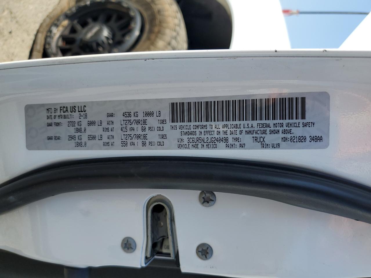 2018 Ram 2500 Laramie VIN: 3C6UR5NL2JG240498 Lot: 81719715