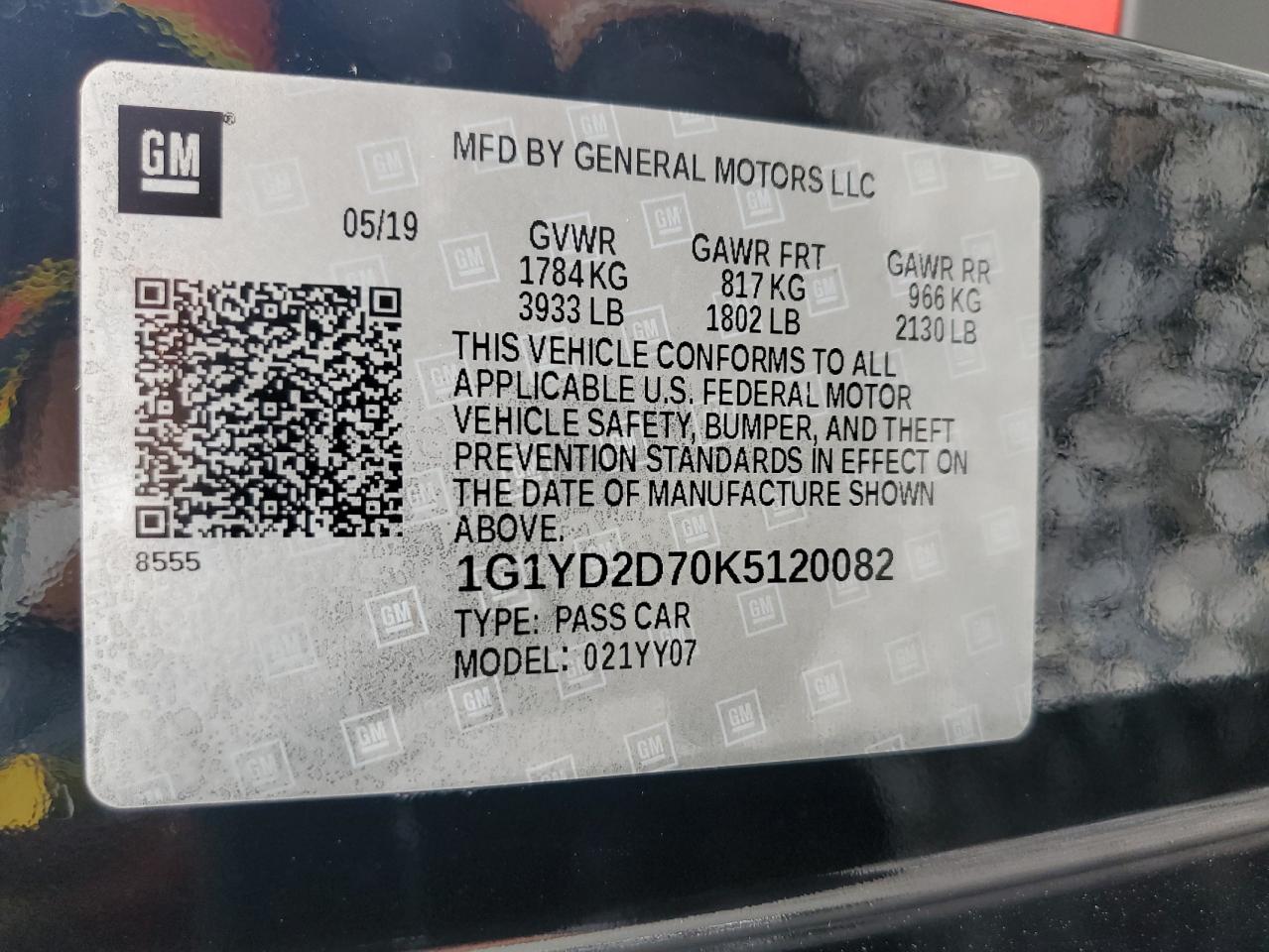 2019 Chevrolet Corvette Stingray 2Lt VIN: 1G1YD2D70K5120082 Lot: 81479095