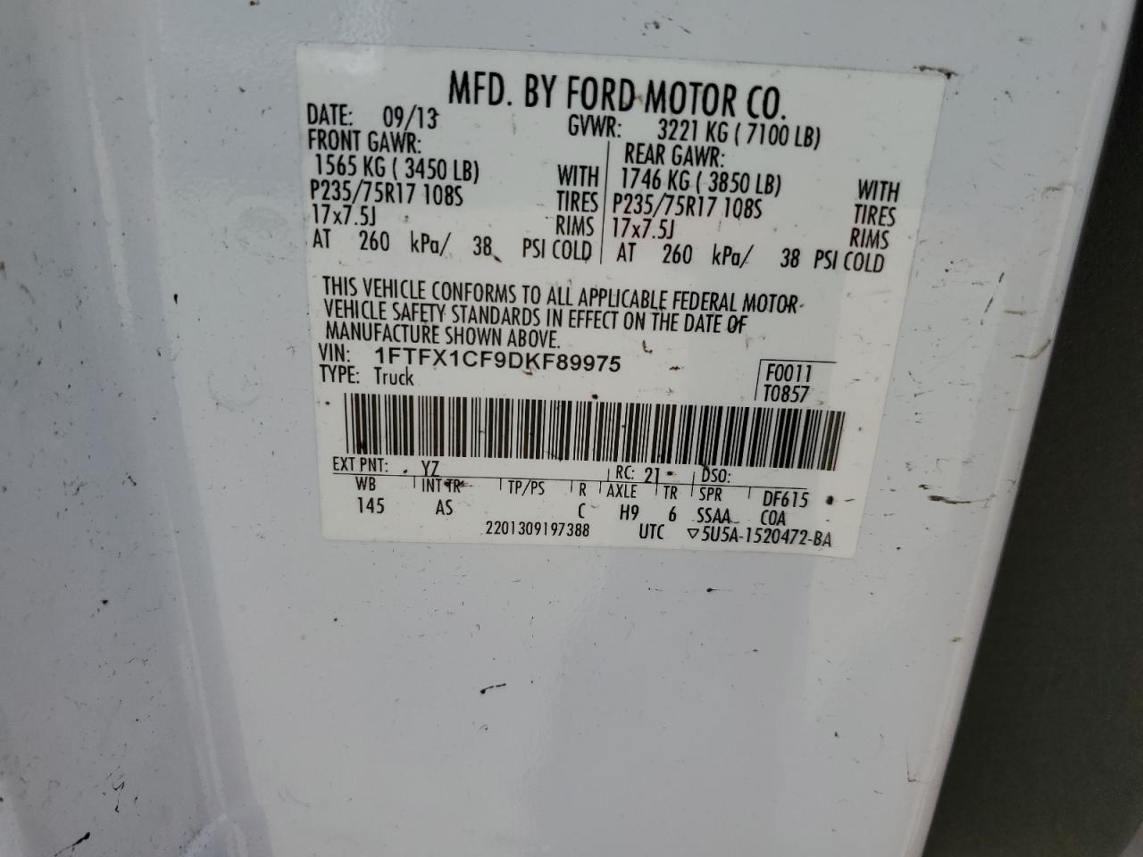 2013 Ford F150 Super Cab VIN: 1FTFX1CF9DKF89975 Lot: 80517675