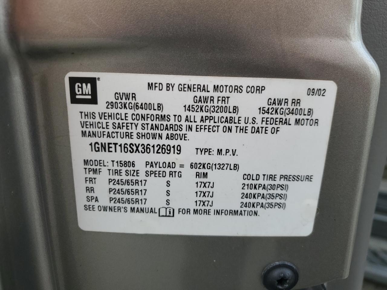 2003 Chevrolet Trailblazer Ext VIN: 1GNET16SX36126919 Lot: 82130895