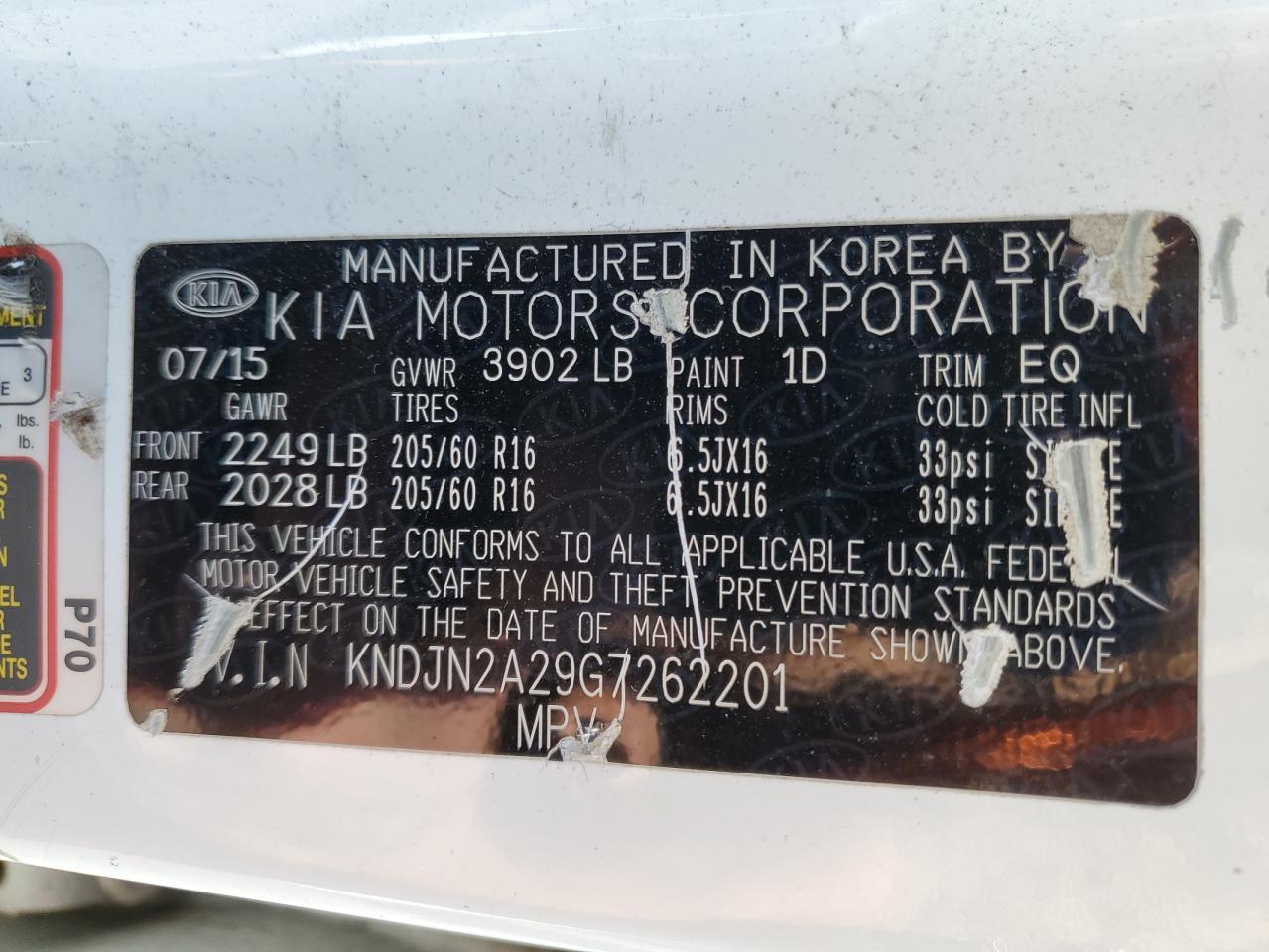 2016 Kia Soul VIN: KNDJN2A29G7262201 Lot: 72060435