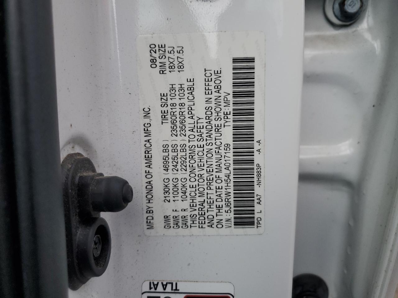 2020 Honda Cr-V Ex VIN: 5J6RW1H54LA017159 Lot: 81153945