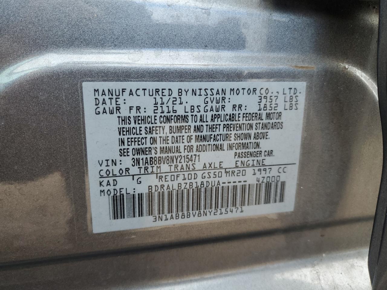 2022 Nissan Sentra S VIN: 3N1AB8BV8NY215471 Lot: 81939635