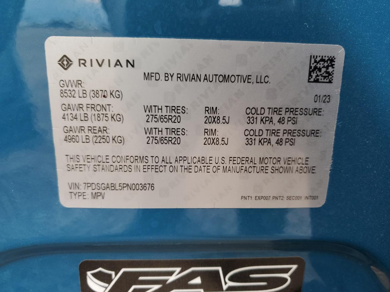 2023 Rivian R1S Launch Edition VIN: 7PDSGABL5PN003676 Lot: 80747255