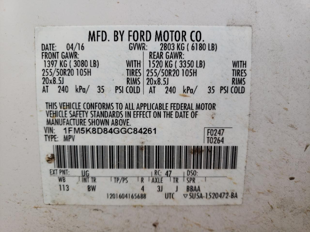 2016 Ford Explorer Xlt VIN: 1FM5K8D84GGC84261 Lot: 71868775