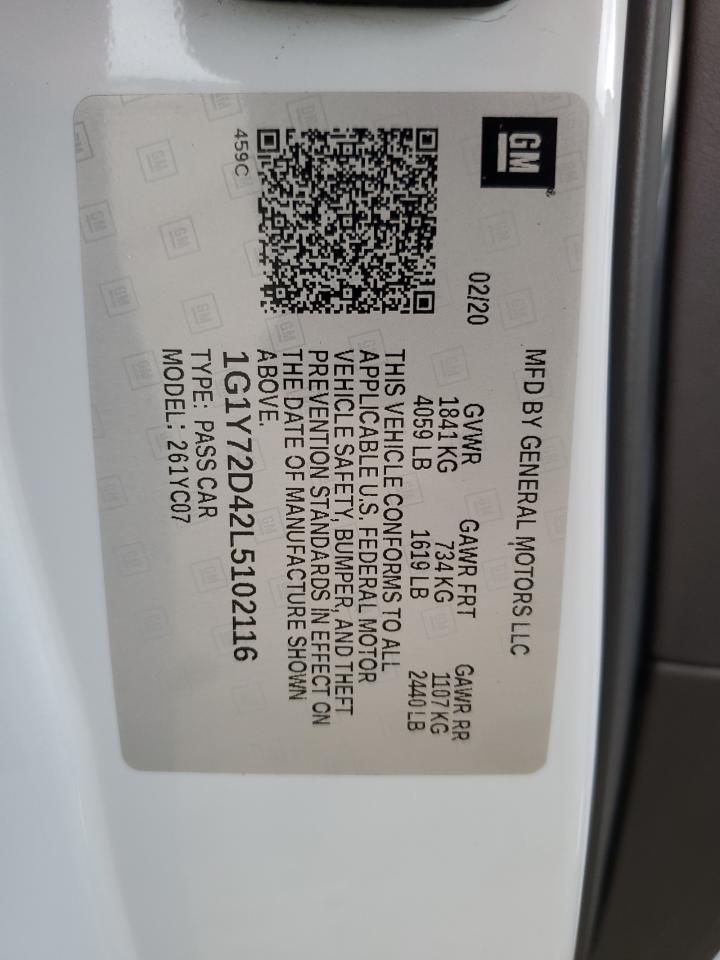 2020 Chevrolet Corvette Stingray 2Lt VIN: 1G1Y72D42L5102116 Lot: 80444045