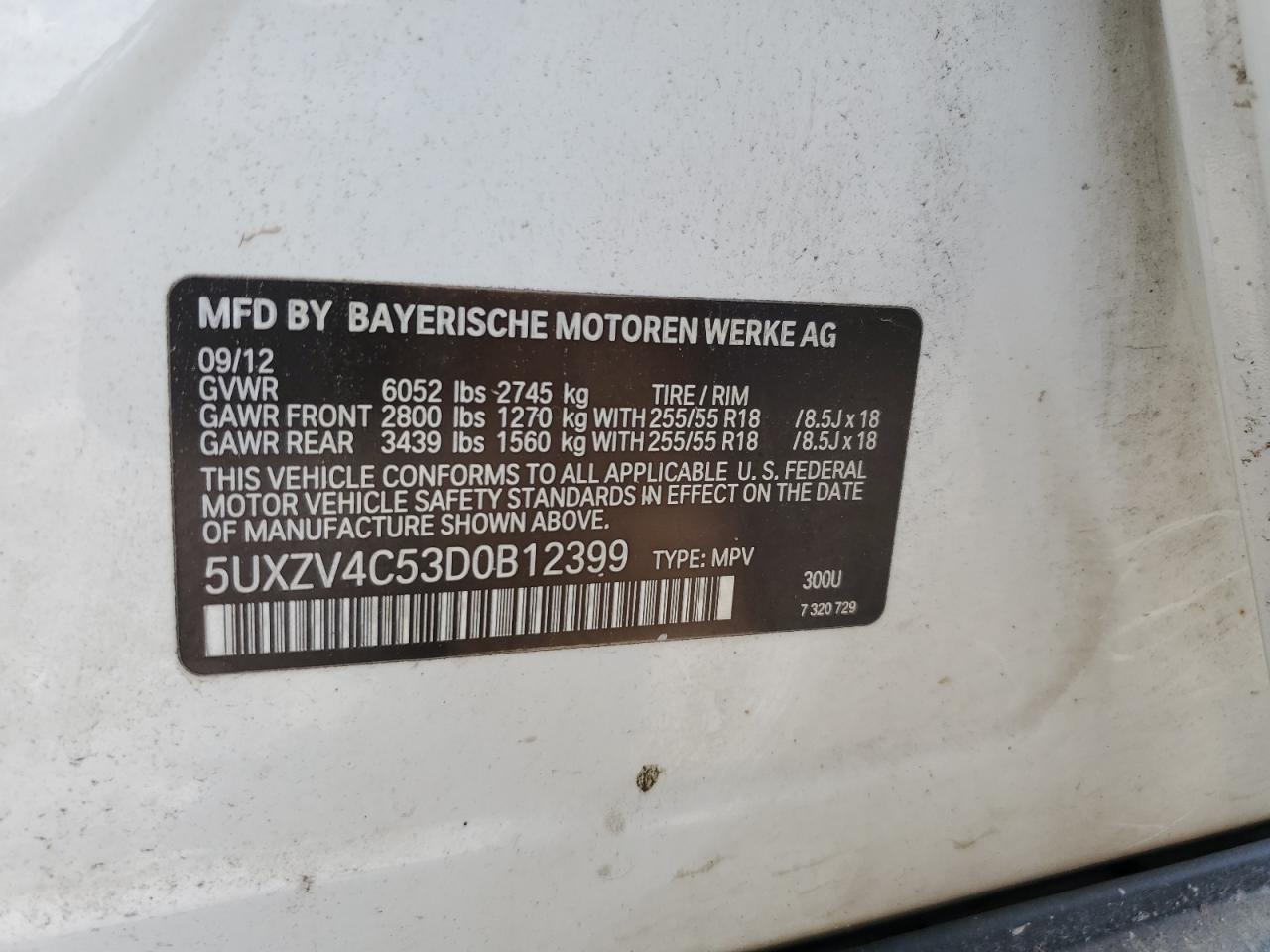 2013 BMW X5 xDrive35I VIN: 5UXZV4C53D0B12399 Lot: 71367905