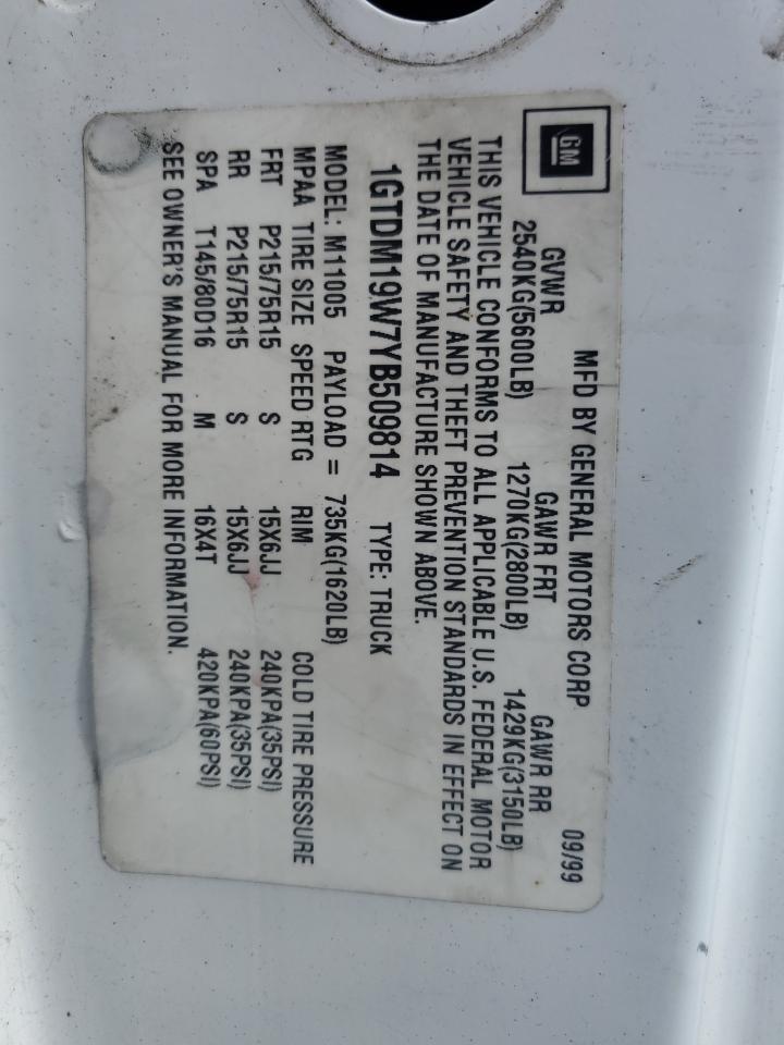 2000 GMC Safari Xt VIN: 1GTDM19W7YB509814 Lot: 80222005