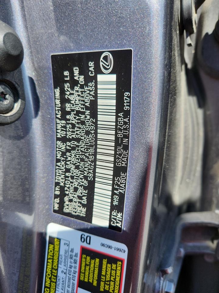 2020 Lexus Es 350 F Sport VIN: 58AGZ1B18LU054972 Lot: 81664195