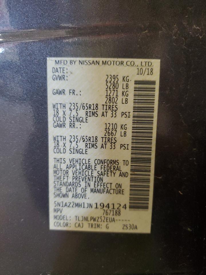 2018 Nissan Murano S VIN: 5N1AZ2MH1JN194124 Lot: 81793785