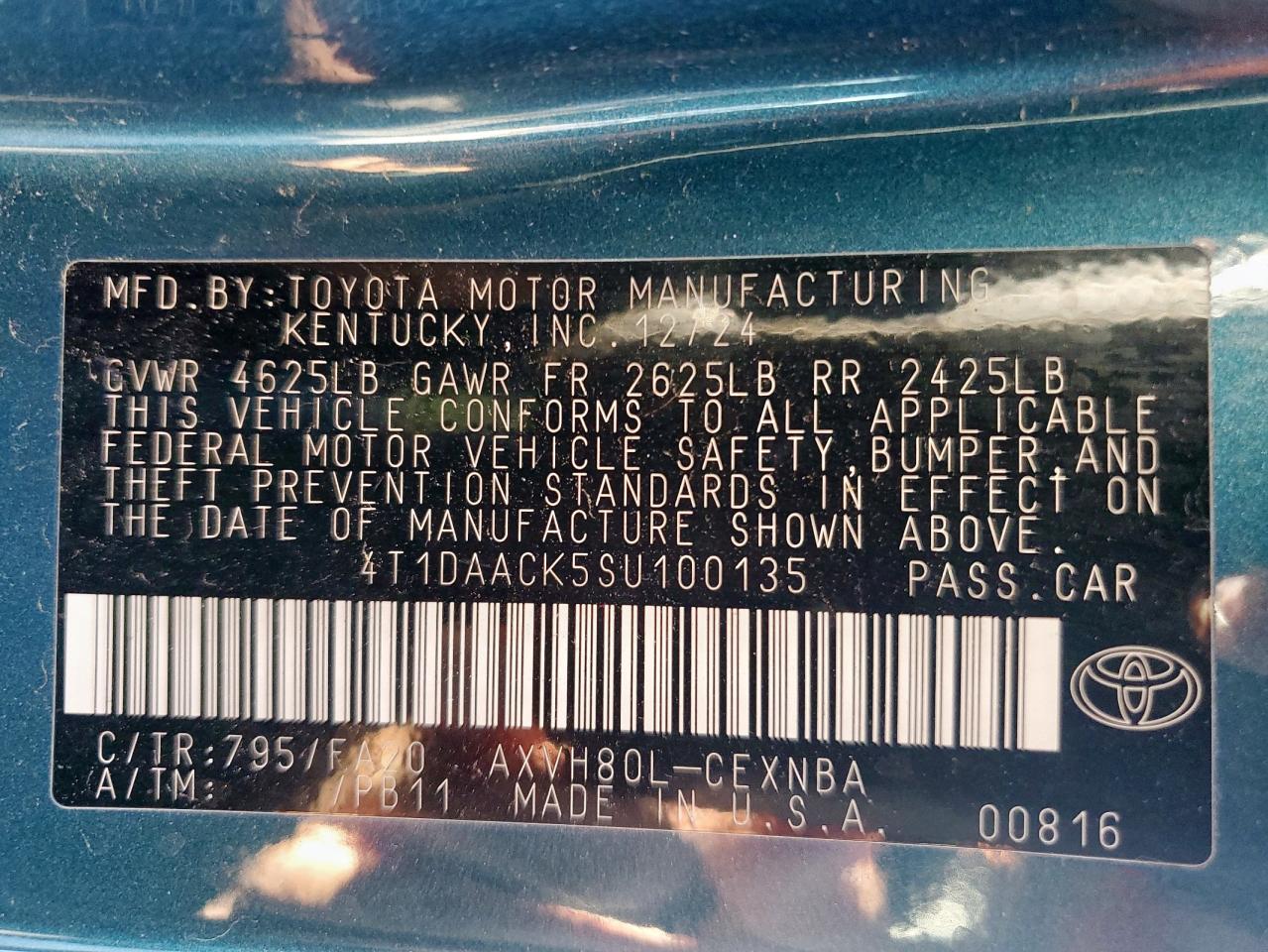 2025 Toyota Camry Xse VIN: 4T1DAACK5SU100135 Lot: 84638015