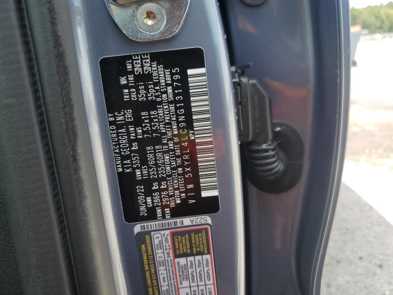 2022 Kia Sorento S VIN: 5XYRL4LC9NG131795 Lot: 82079245