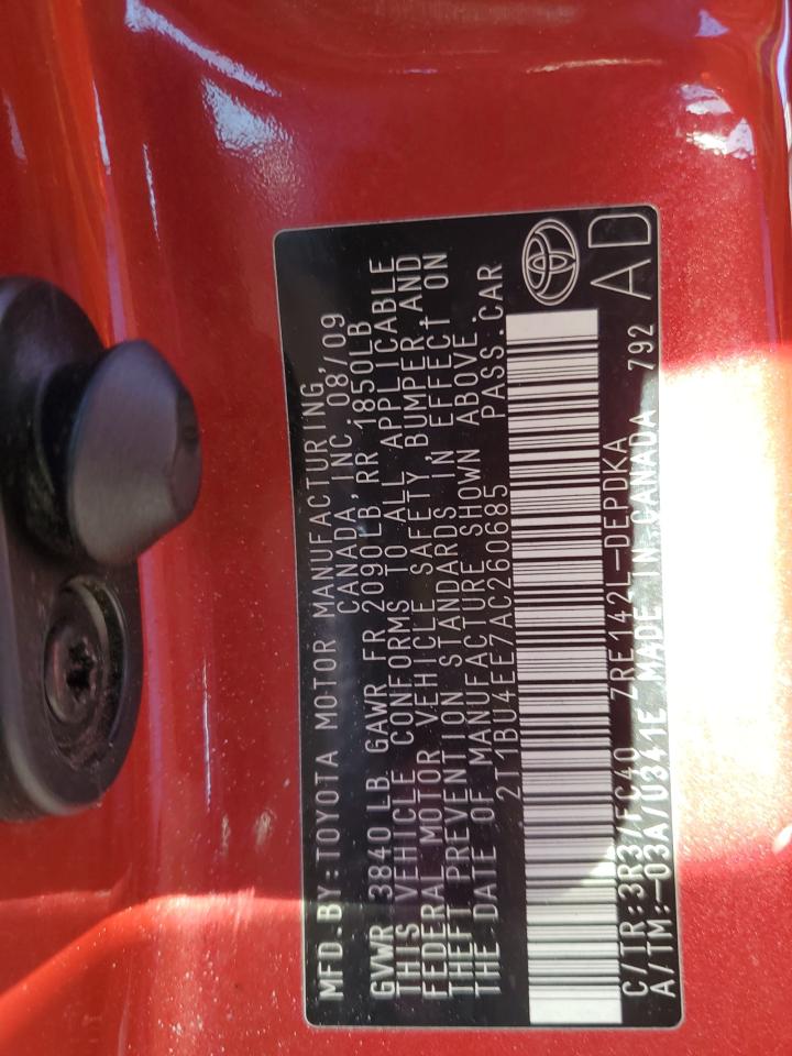 2010 Toyota Corolla Base VIN: 2T1BU4EE7AC260685 Lot: 84178135