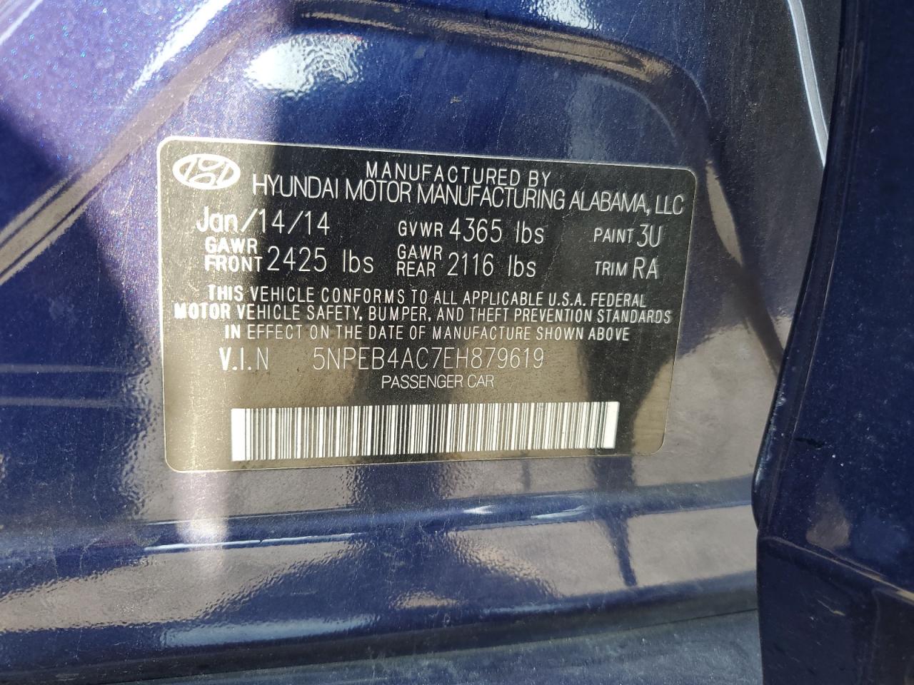 2014 Hyundai Sonata Gls VIN: 5NPEB4AC7EH879619 Lot: 81475715