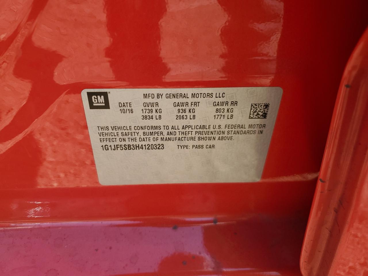 2017 Chevrolet Sonic Premier VIN: 1G1JF5SB3H4120323 Lot: 81182005