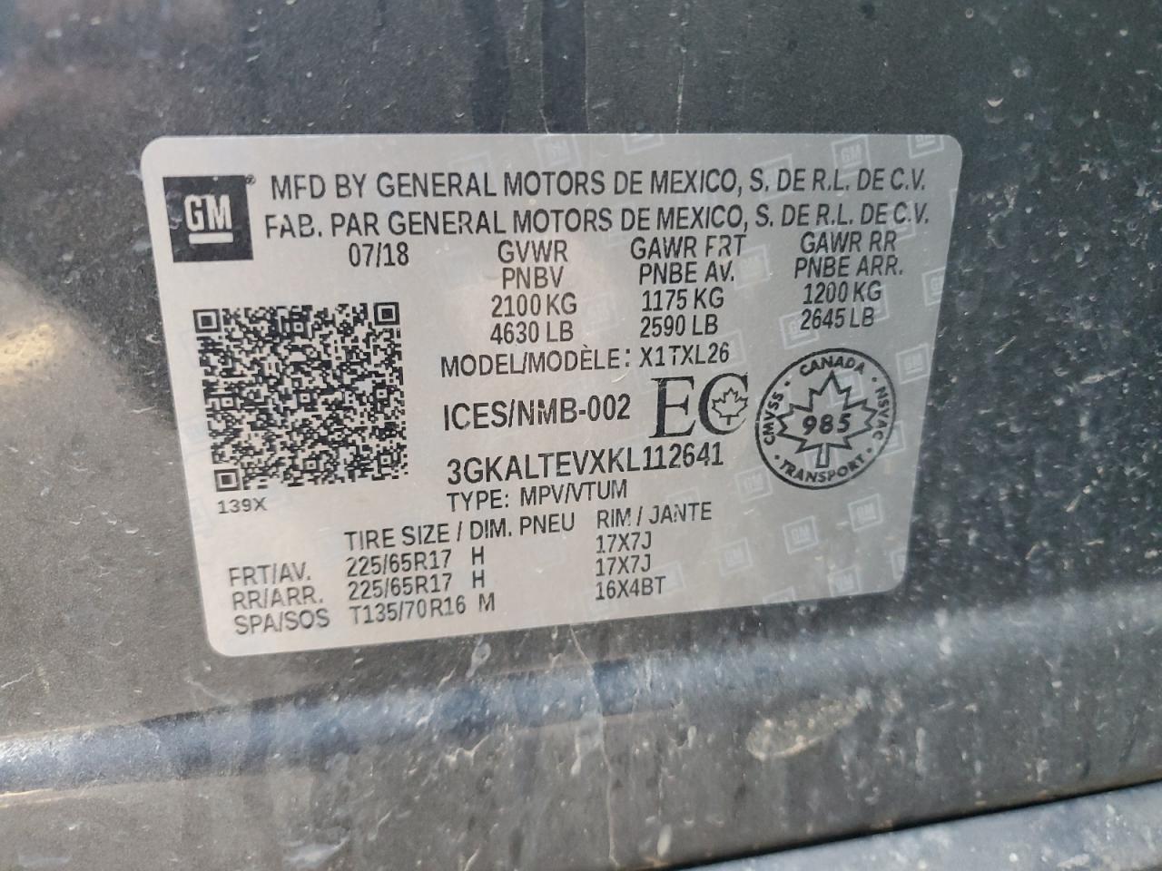 2019 GMC Terrain Sle VIN: 3GKALTEVXKL112641 Lot: 80701295