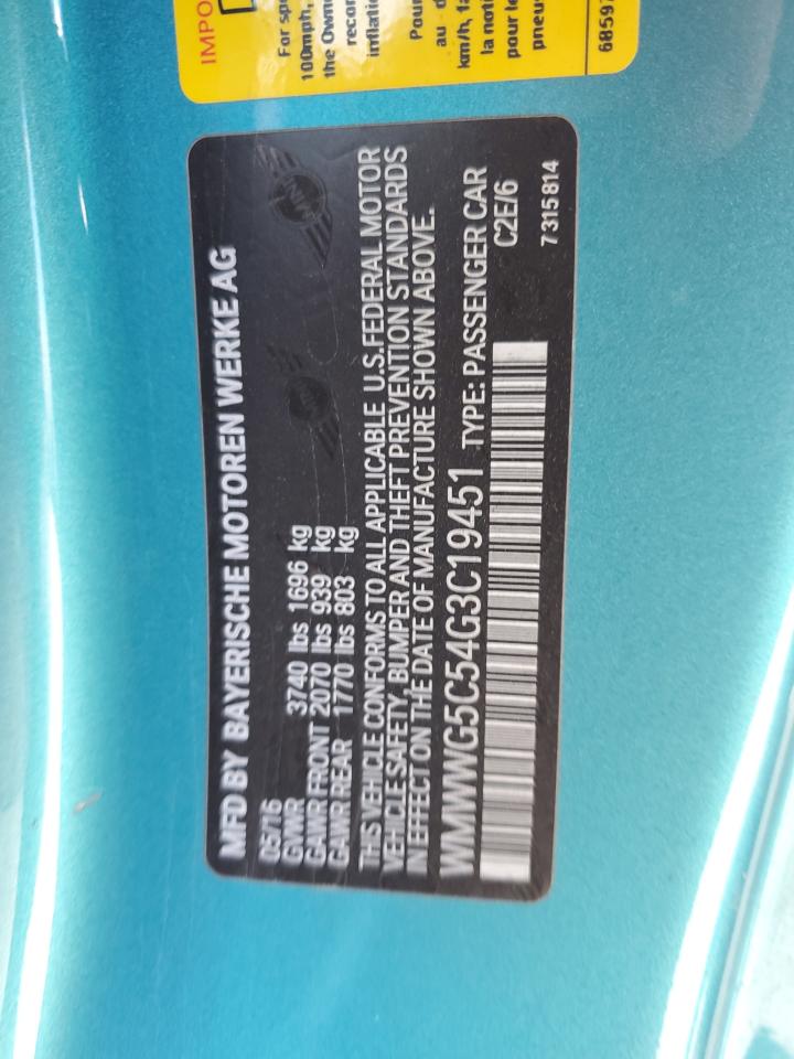 2016 Mini Cooper VIN: WMWWG5C54G3C19451 Lot: 81836275