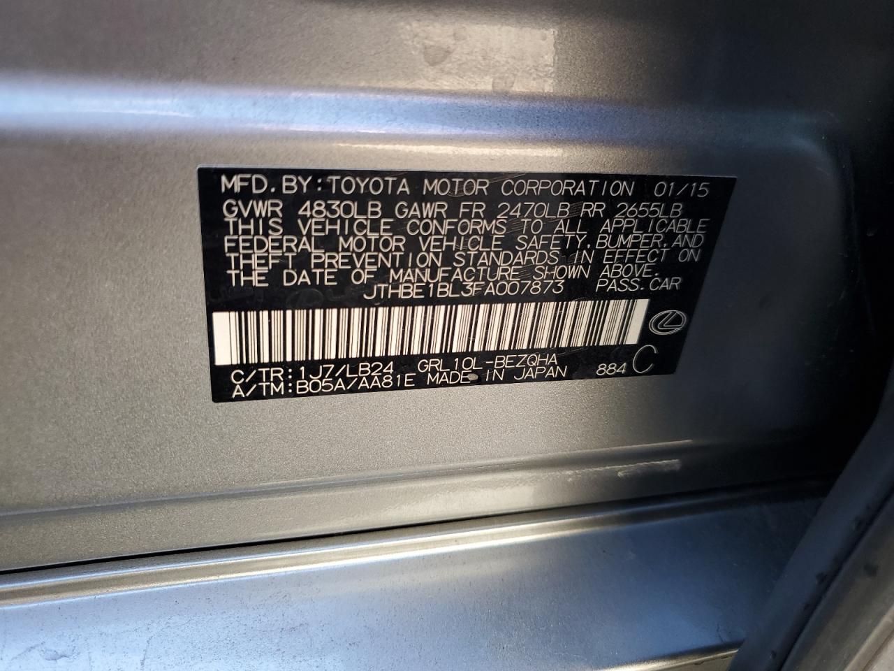 2015 Lexus Gs 350 VIN: JTHBE1BL3FA007873 Lot: 80162265