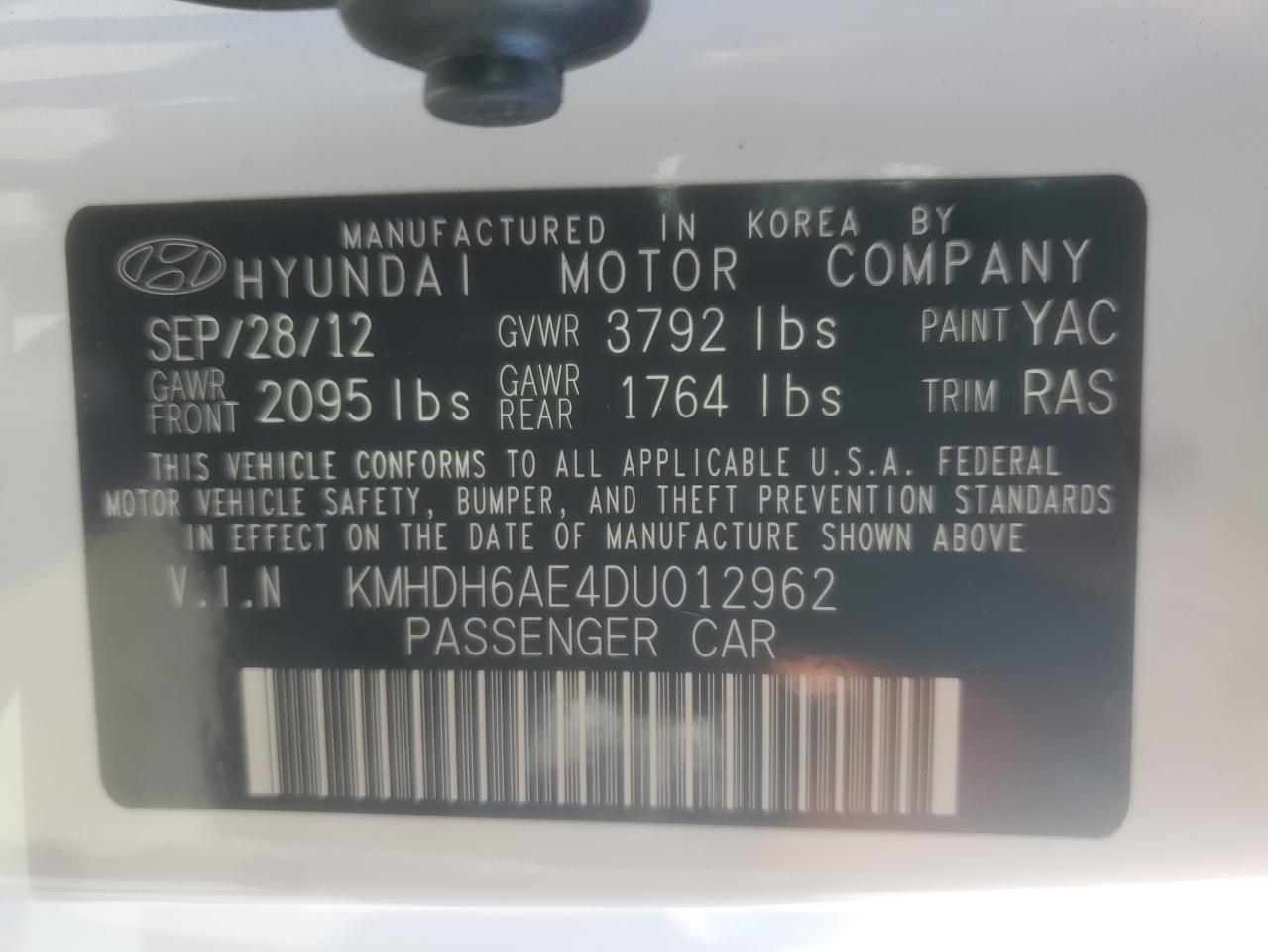 2013 Hyundai Elantra Coupe Gs VIN: KMHDH6AE4DU012962 Lot: 81862495