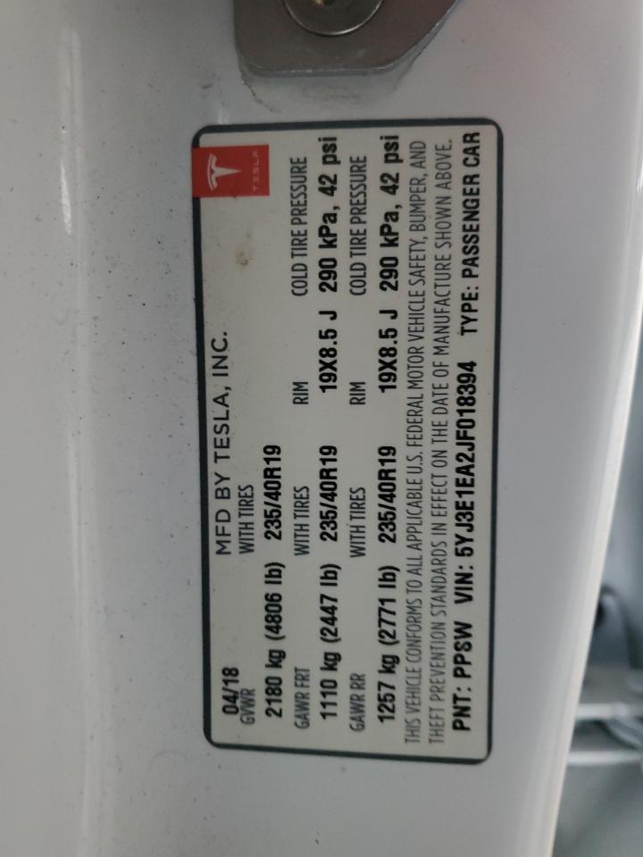 2018 Tesla Model 3 VIN: 5YJ3E1EA2JF018394 Lot: 82115195