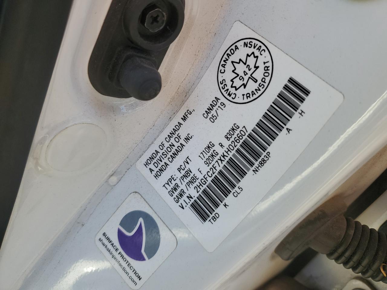 2019 Honda Civic Ex VIN: 2HGFC2F7XKH026607 Lot: 80700735