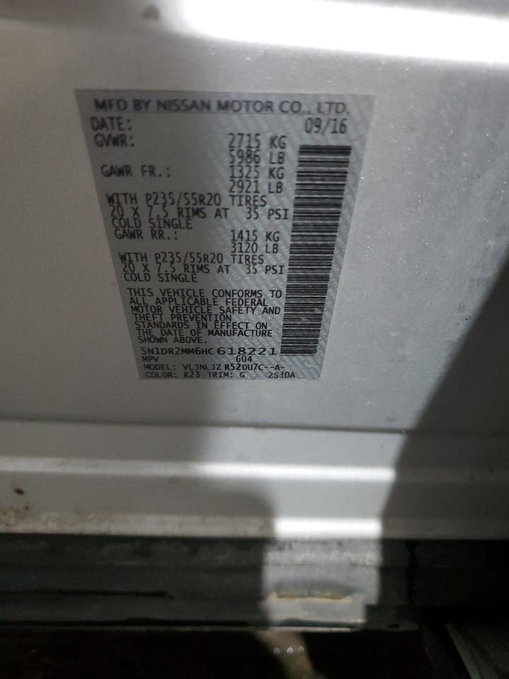 2017 Nissan Pathfinder S VIN: 5N1DR2MM6HC618221 Lot: 81800195