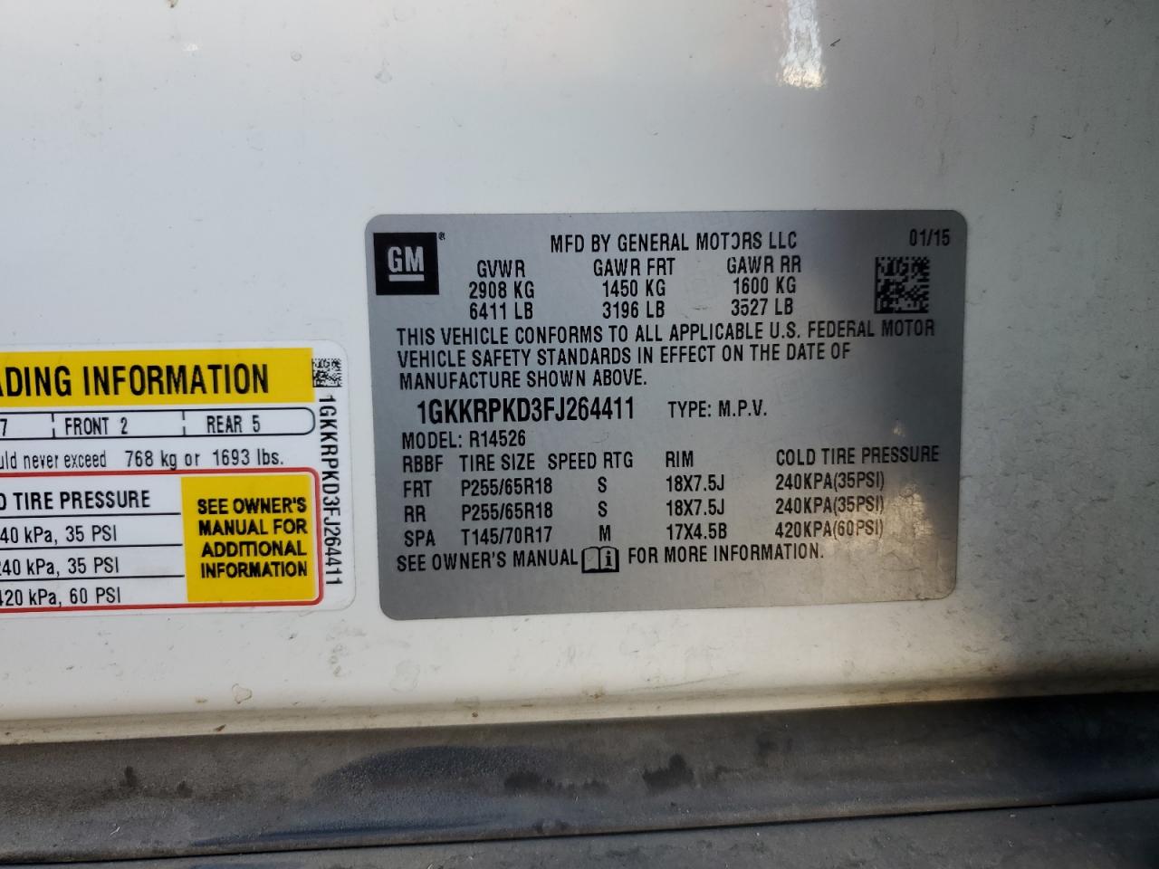 2015 GMC Acadia Sle VIN: 1GKKRPKD3FJ264411 Lot: 80029715