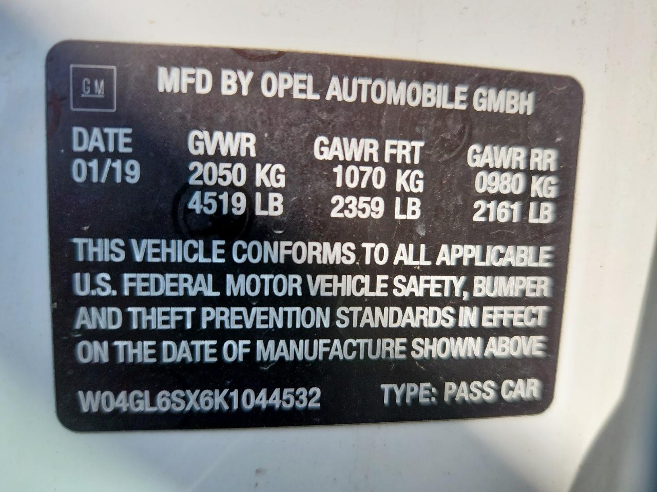 2019 Buick Regal Preferred VIN: W04GL6SX6K1044532 Lot: 80314585