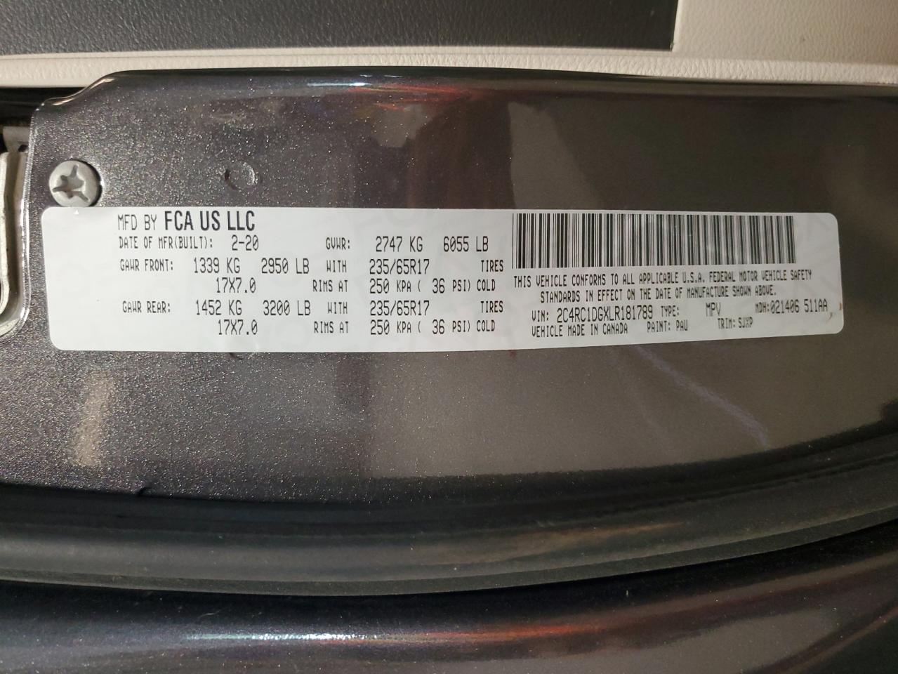 2020 Chrysler Voyager Lxi VIN: 2C4RC1DGXLR181789 Lot: 84545955