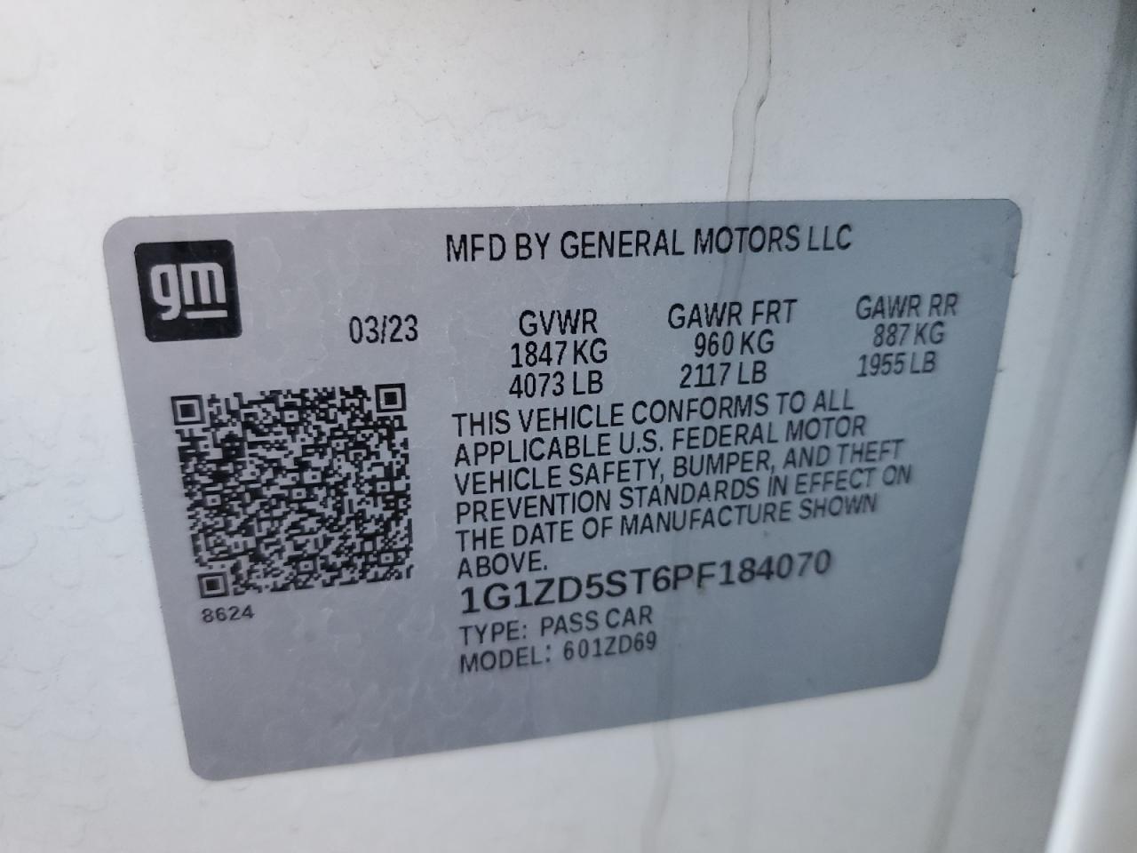 2023 Chevrolet Malibu Lt VIN: 1G1ZD5ST6PF184070 Lot: 71411785