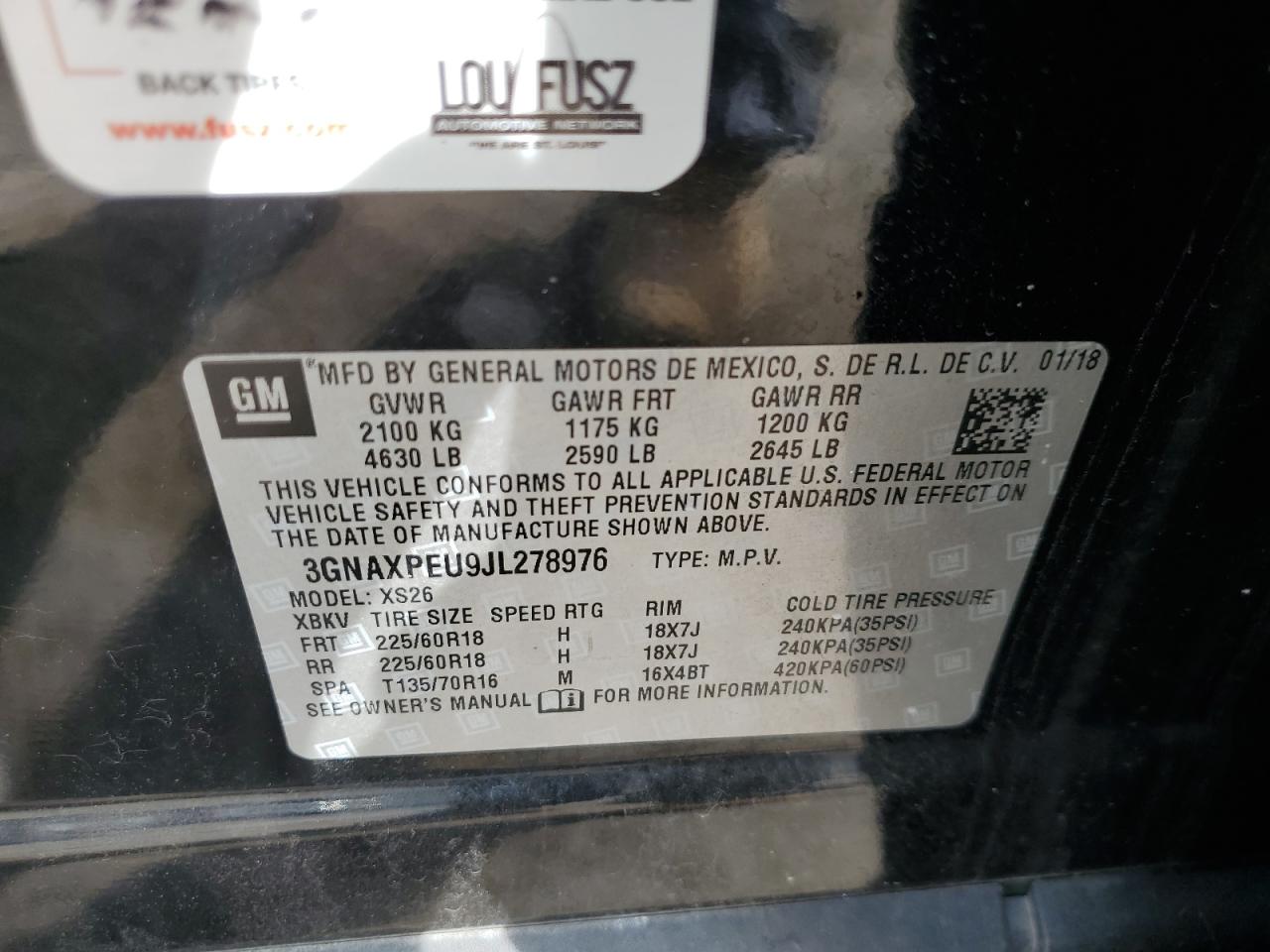 2018 Chevrolet Equinox Premier VIN: 3GNAXPEU9JL278976 Lot: 81666965