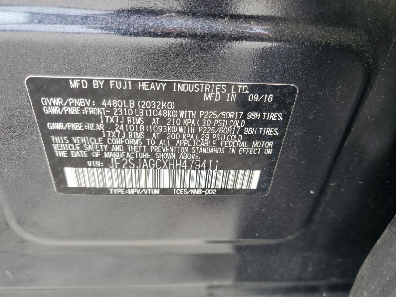 2017 Subaru Forester 2.5I Premium VIN: JF2SJAGCXHH479411 Lot: 72066255