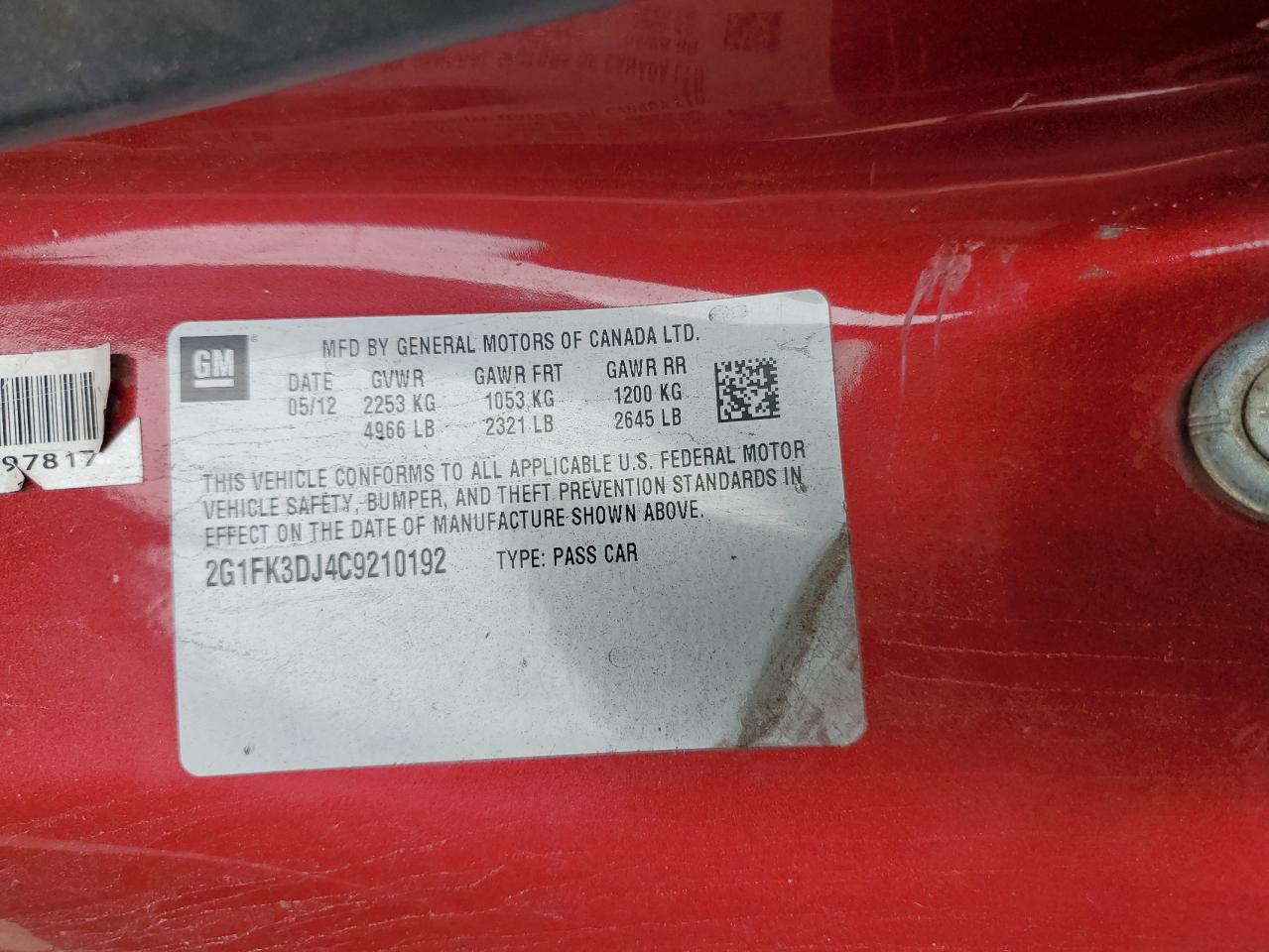 2012 Chevrolet Camaro 2Ss VIN: 2G1FK3DJ4C9210192 Lot: 82157655