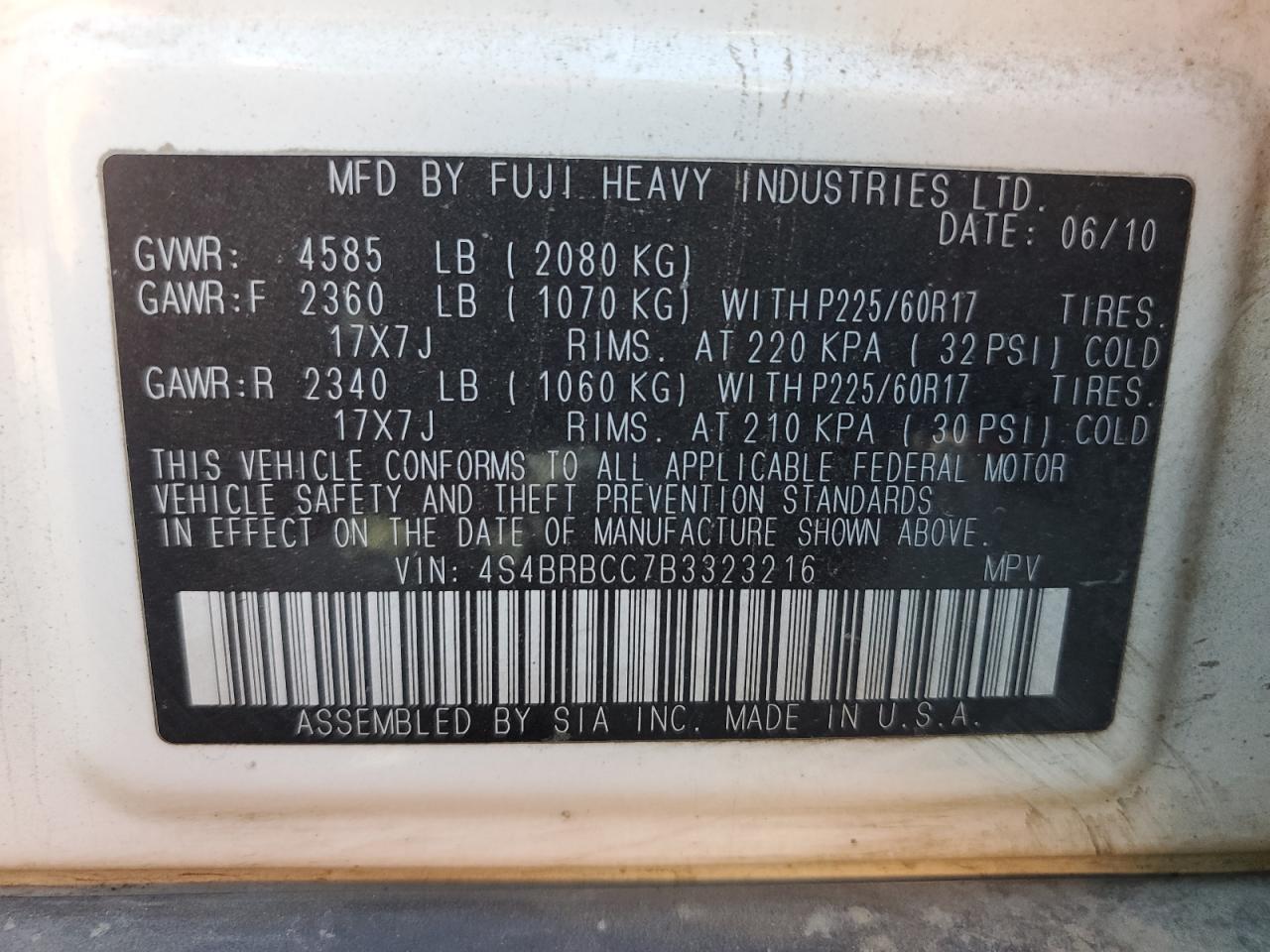 2011 Subaru Outback 2.5I Premium VIN: 4S4BRBCC7B3323216 Lot: 81079545