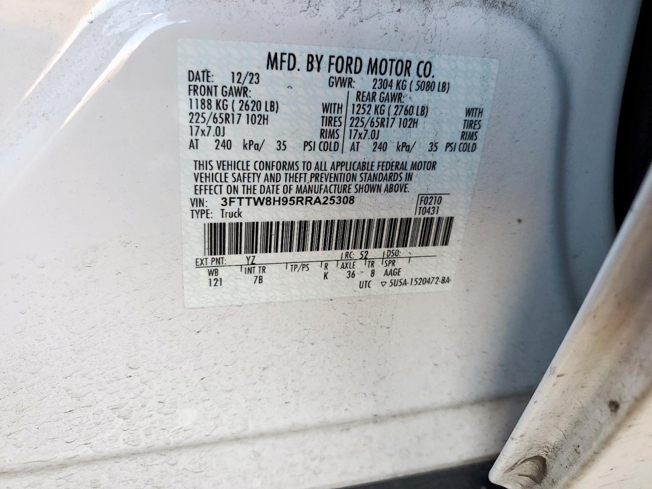 2024 Ford Maverick Xlt VIN: 3FTTW8H95RRA25308 Lot: 84377135