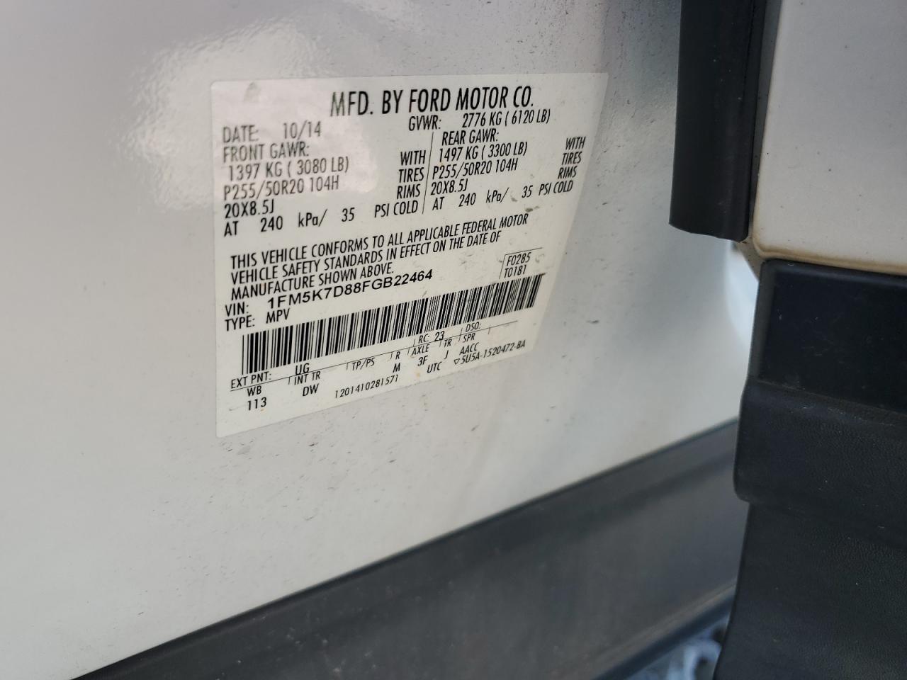 2015 Ford Explorer Xlt VIN: 1FM5K7D88FGB22464 Lot: 80871985