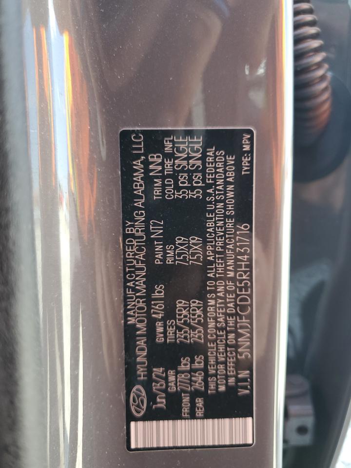 2024 Hyundai Tucson Sel VIN: 5NMJFCDE5RH431716 Lot: 80241755