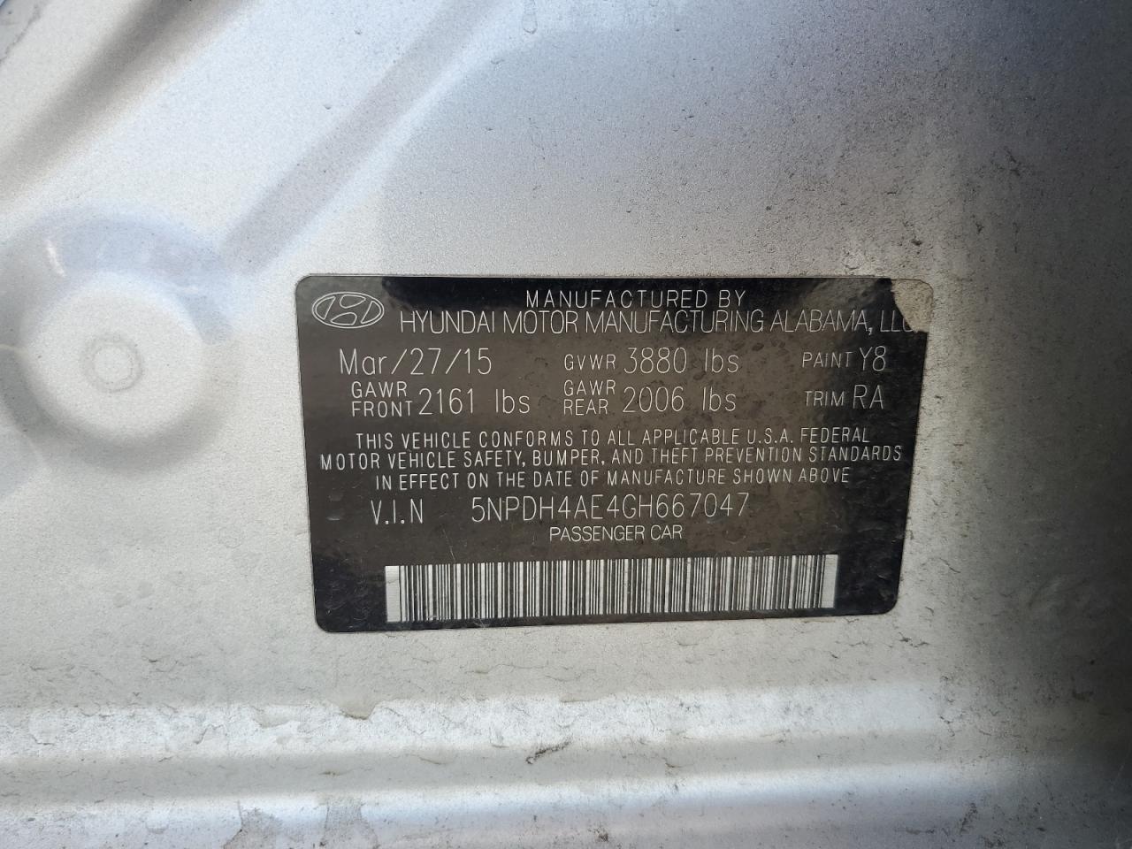 2016 Hyundai Elantra Se VIN: 5NPDH4AE4GH667047 Lot: 81706165