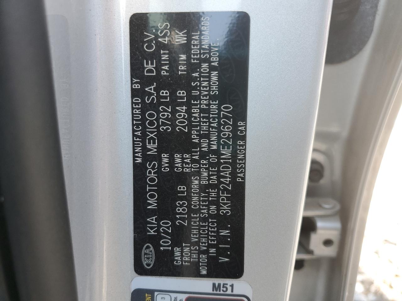 2021 Kia Forte Fe VIN: 3KPF24AD1ME296270 Lot: 71971445