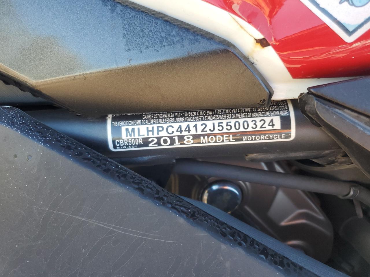 2018 Honda Cbr500 R VIN: MLHPC4412J5500324 Lot: 83952955