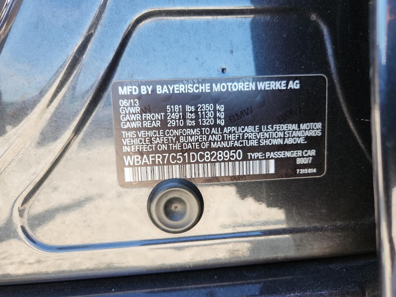 2013 BMW 535 I VIN: WBAFR7C51DC828950 Lot: 80141125