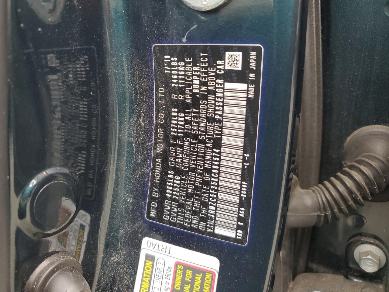 2019 Honda Clarity Touring VIN: JHMZC5F35KC004574 Lot: 81830725